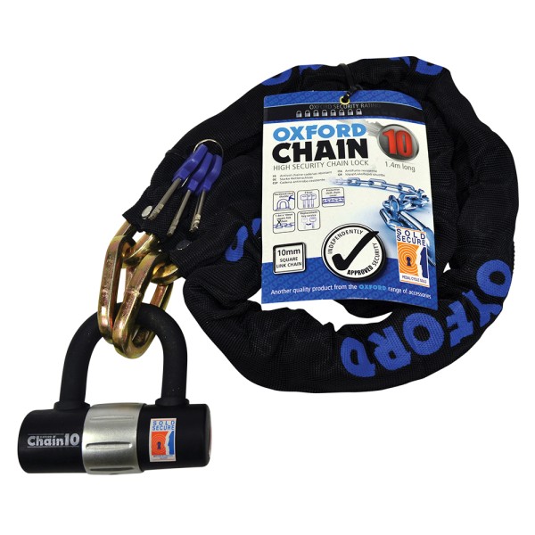 Oxford Oxford Chain 10 Chain Lock & Mini Shackle 10mm x 1400mm